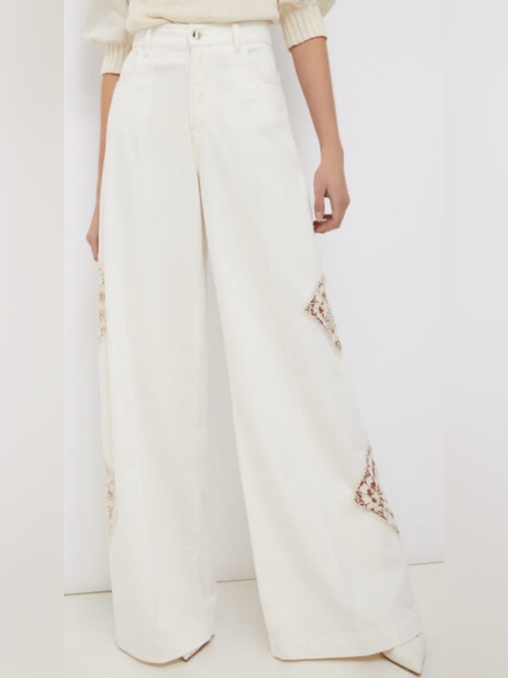 NEW Liu Jo Milano Women’s Wide Leg White High-Rise Side Lace Inserts Size 30